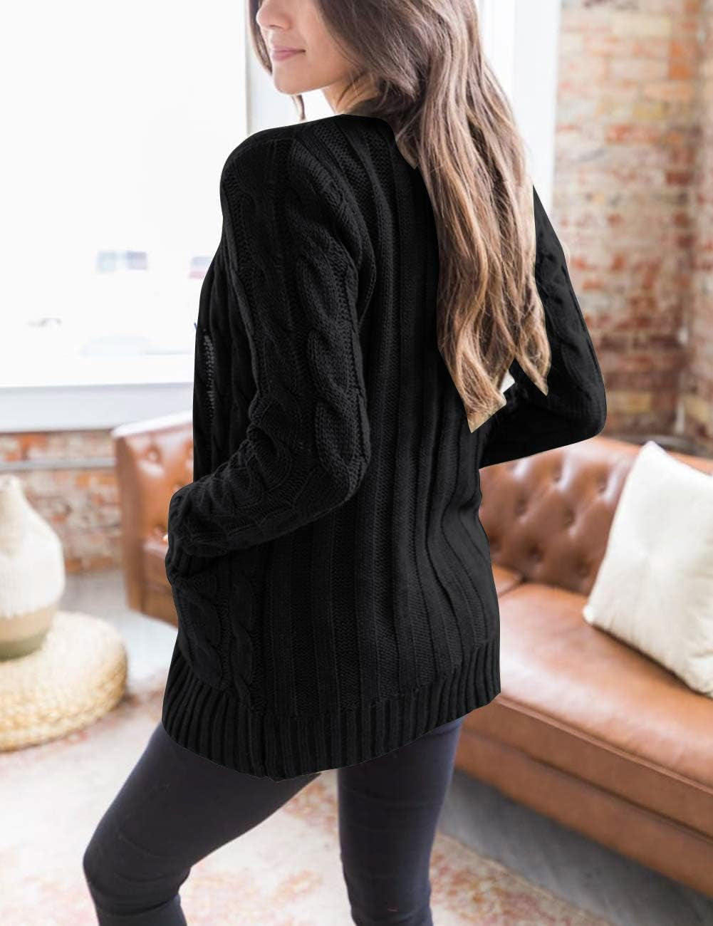 Women'S 2025 Fall Long Sleeve Cable Knit Cardigan Sweater Open Front Button Loose Outerwear