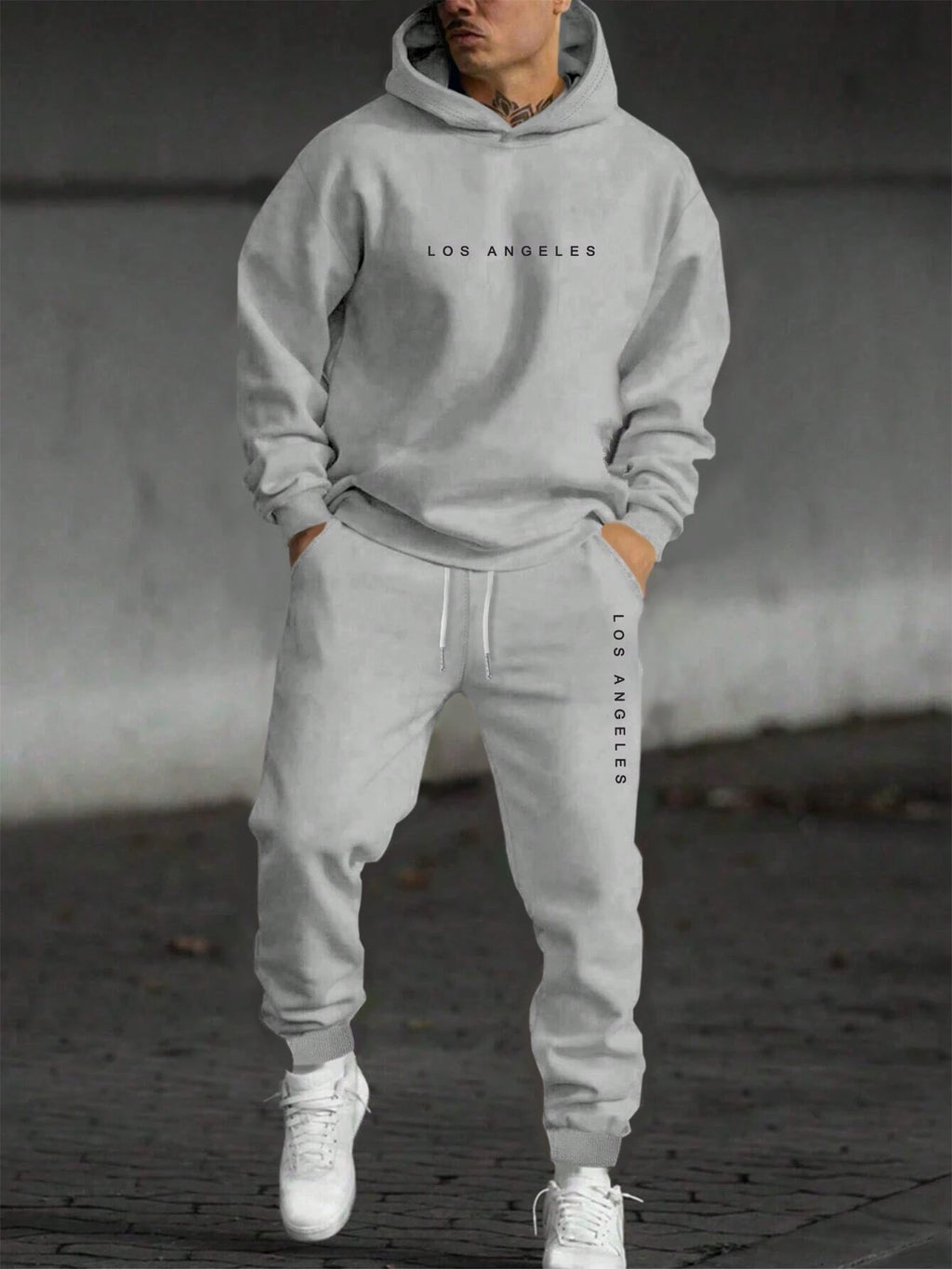 Manfinity Dauomo Men'S plus Size Simple Printed Hoodie and Sweatpants 2-Piece Set