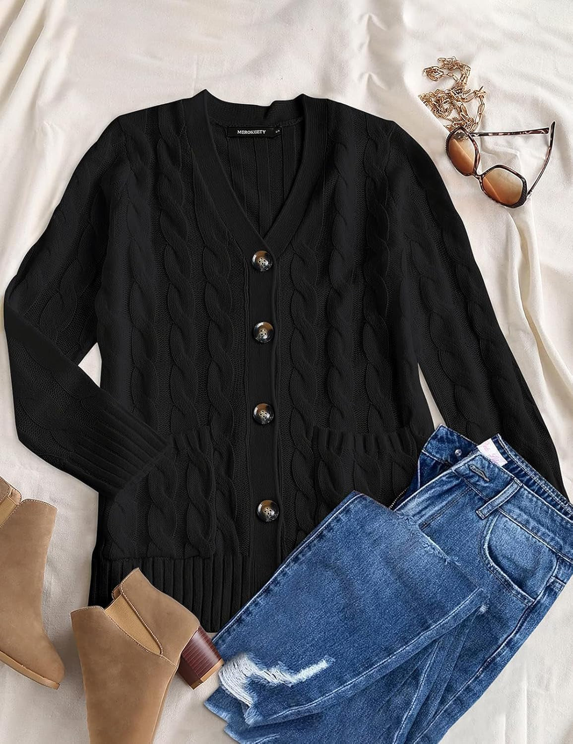 Women'S 2025 Fall Long Sleeve Cable Knit Cardigan Sweater Open Front Button Loose Outerwear