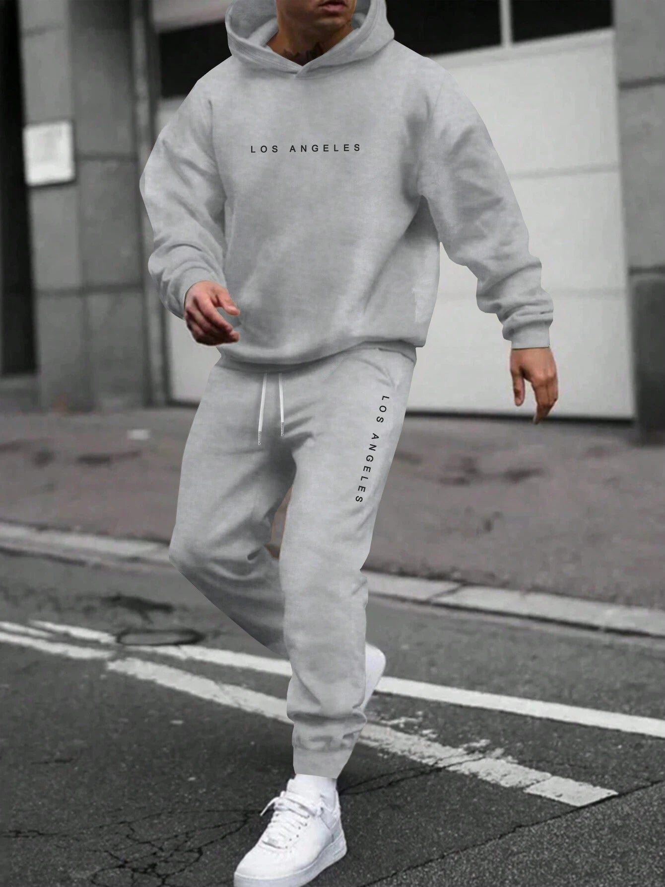 Manfinity Dauomo Men'S plus Size Simple Printed Hoodie and Sweatpants 2-Piece Set