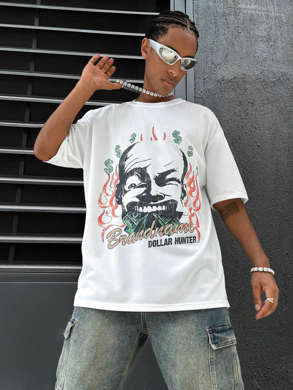 Manfinity Streetrush Men'S Fashionable Loose T-Shirt with Portrait Print,Graphic T-Shirt
