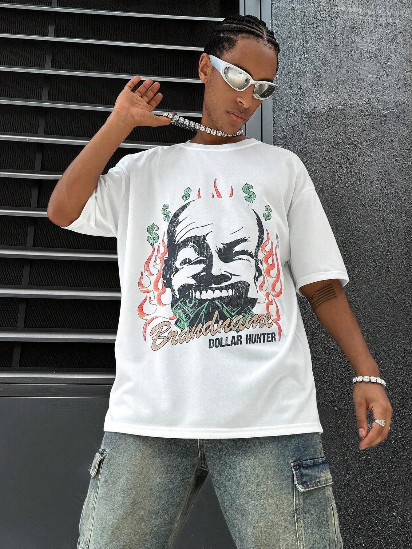 Manfinity Streetrush Men'S Fashionable Loose T-Shirt with Portrait Print,Graphic T-Shirt